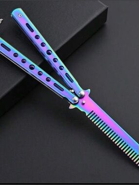 Iridescent Rainbow Balisong Butterfly Comb